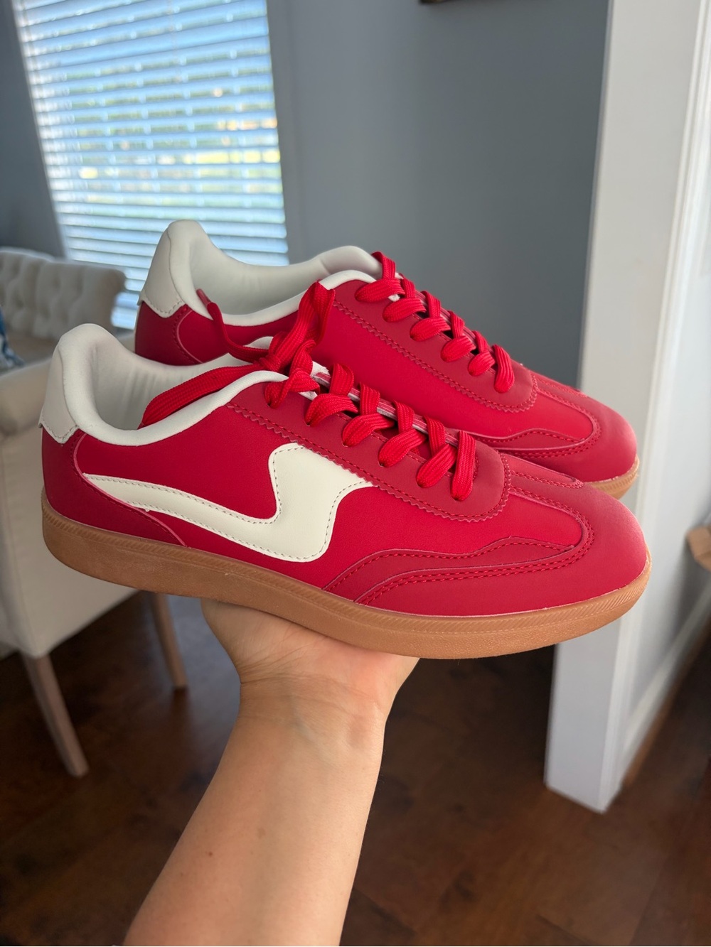 Boutique Red Retro Trainer Sneakers with White Accent